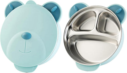 I love D&M Baby Toddler Food-Grade 316 Stainless Steel Bowl with Insulated Lid Strong Suction Leak-Resistant BPA Free Easy to clean (no utensil, Placid Blue)