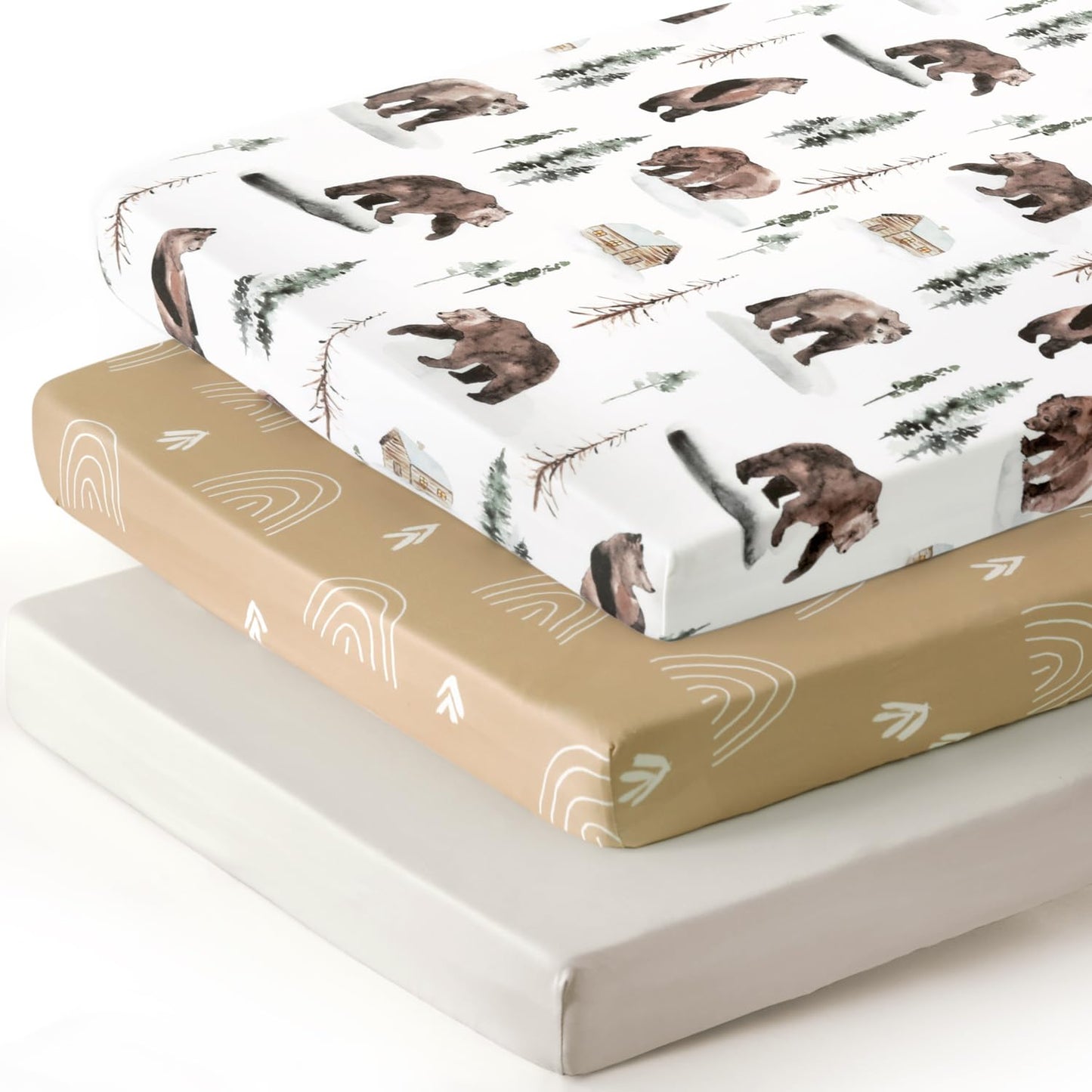 GRSSDER Stretch Ultra Soft Jersey Knit Fitted Pack n Play Playard Sheets Set 2 Pack，Fits Portable/Mini Cribs Sheets, Playards Mattress Pads, Stylish Watercolor Animals for Baby, Mint Green