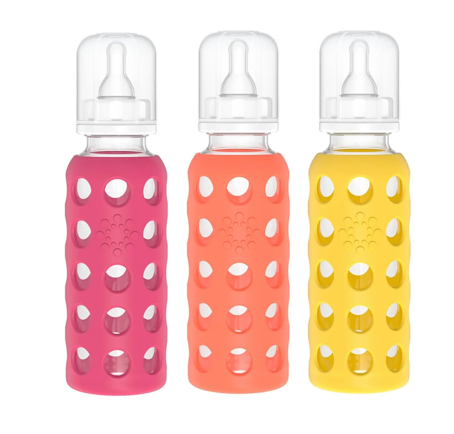 Lifefactory Glass Baby Bottle BPA Free | Protective Silicone Sleeve | 4 oz Pack of 2 | Cantaloupe, Banana