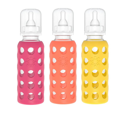 Lifefactory Glass Baby Bottle BPA Free | Protective Silicone Sleeve | 4 oz Pack of 2 | Cantaloupe, Banana