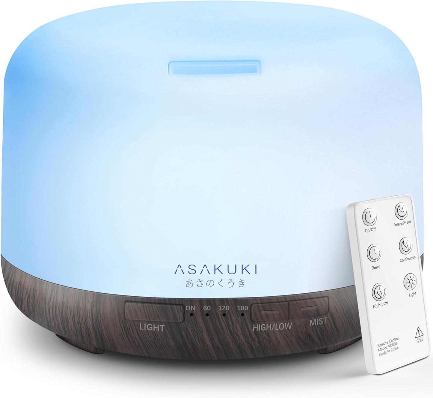 ASAKUKI Essential Oil Diffuser for Home, 500ML Aromatherapy Diffuser Humidifier with Remote Control, 7 Color LED Lights, Quiet Cool Mist Diffuser for Bedroom, Office, Gift for Mom (Yellow)
