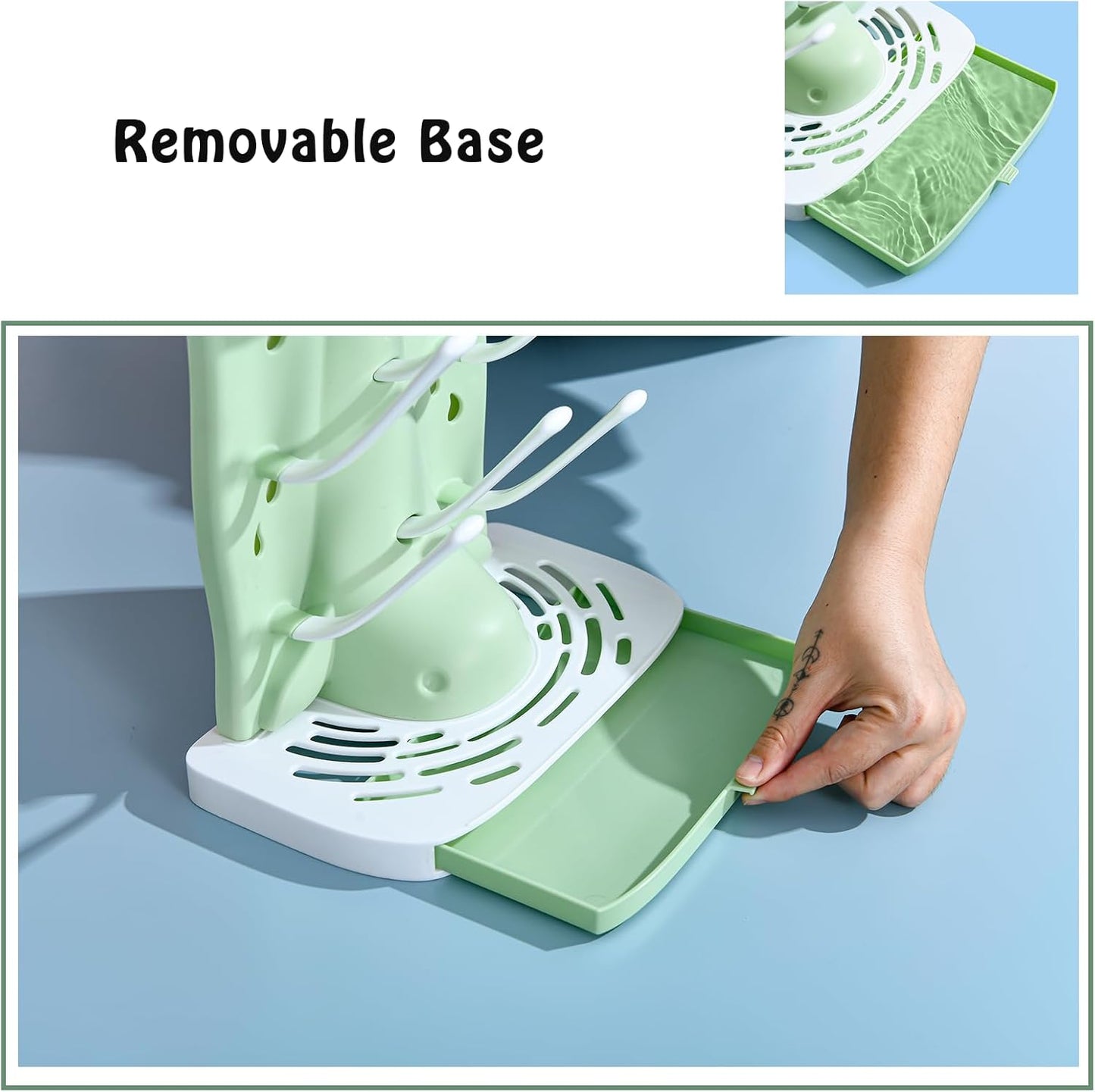 PandaEar Baby Bottle Drying Rack, Countertop Vertical Rack Detachable Travel Bottle Rack, Space Saving Standing Drying Rack for Baby Accessories Green