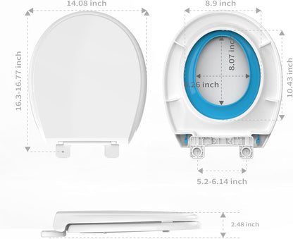 Potty Training Toilet Seat, 16.5" Round White Seat with Built-In Toddler Function, Design for Both Child and Adult,with Detachable Seat Stable .Safe PP Material,Slow Close,Magnets- Round,Easy Install