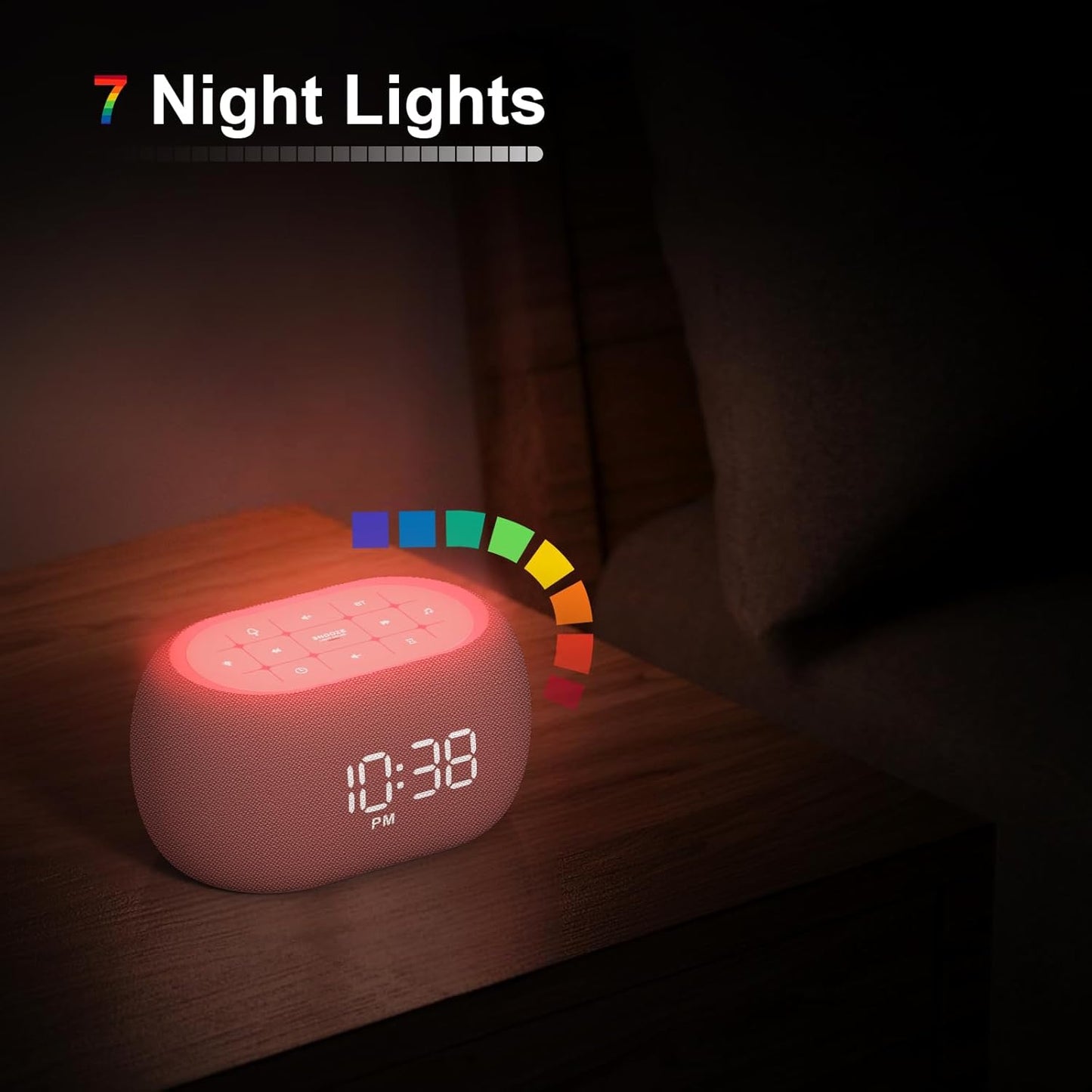 ANJANK White Noise Sound Machine Alarm Clock with Bluetooth Speaker, Hi-Fi Stereo Sound, 21 Soothing Sounds/7 Night Lights, 0-100% Dimmer/Sleep Timer, Soother for Teens Kids Girls, Bedroom, Pink