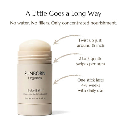 Baby Balm | 3 Natural Ingredient Moisturizing Stick for Eczema Relief, Sensitive Skin & Diaper Rash | Grass-Fed Tallow, Organic Jojoba & Beeswax | Lab Tested Baby-Safe, Made in USA