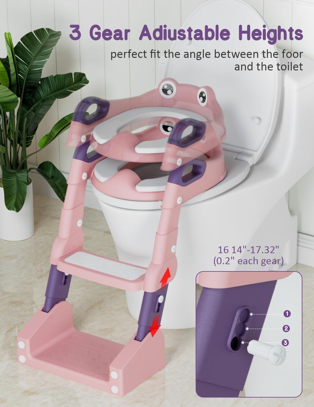 Potty Training Seat, Toddler Potty Training Toilet, Upgrade 2 In 1 Toddler Toilet Seat with Steps Stool Splash Guard and Anti-Slip Pad Soft Cushion, Potty Seats for Toddlers Baby Kids (Pink)