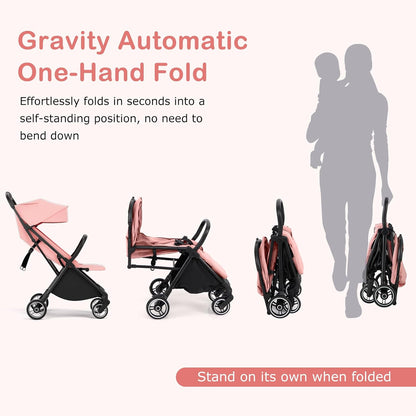INFANS Ultra-Compact Fold Airplane Ready Travel Stroller, One-Hand Gravity Fold Near Flat Recline Seat, Foldable Toddler Stroller for Infant 6-36 Month