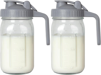 OneDream Breast Milk Pitcher 32oz Glass Pitcher with Lid, Formula Pitcher Leakproof Drip-Free Spout, Wide Mouth Mason Jar Pitcher for Easy Pouring, Dishwasher Safe Breastmilk Storage Pitcher