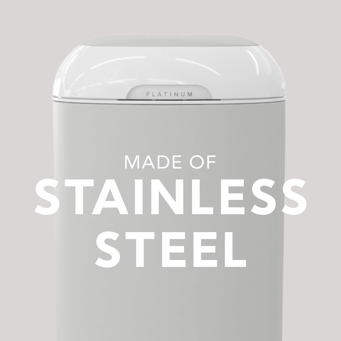 Diaper Genie Platinum Pail (Lily White) is Made in Durable Stainless Steel and Includes 1 Easy Roll Refill with 18 Bags That can Last up to 5 Months.