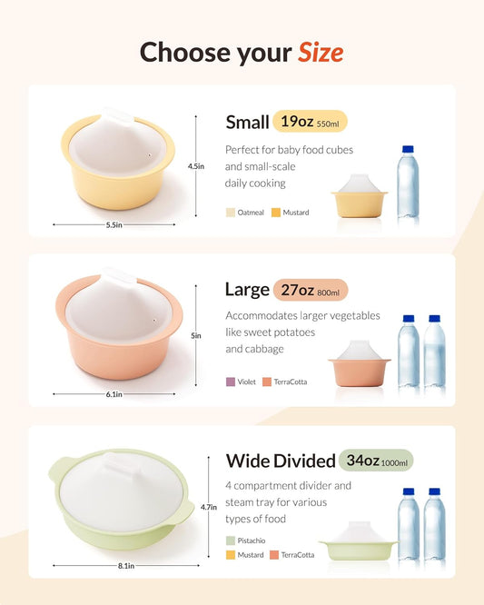 Moyuum Silicone Microwave Steamer | Made in Korea, Baby Food Maker Bowl with Lid, Egg and Vegetable Steam Cooker, Japanese Donabe Inspired Cooking Pot, Dishwasher Safe(Large, Violet)