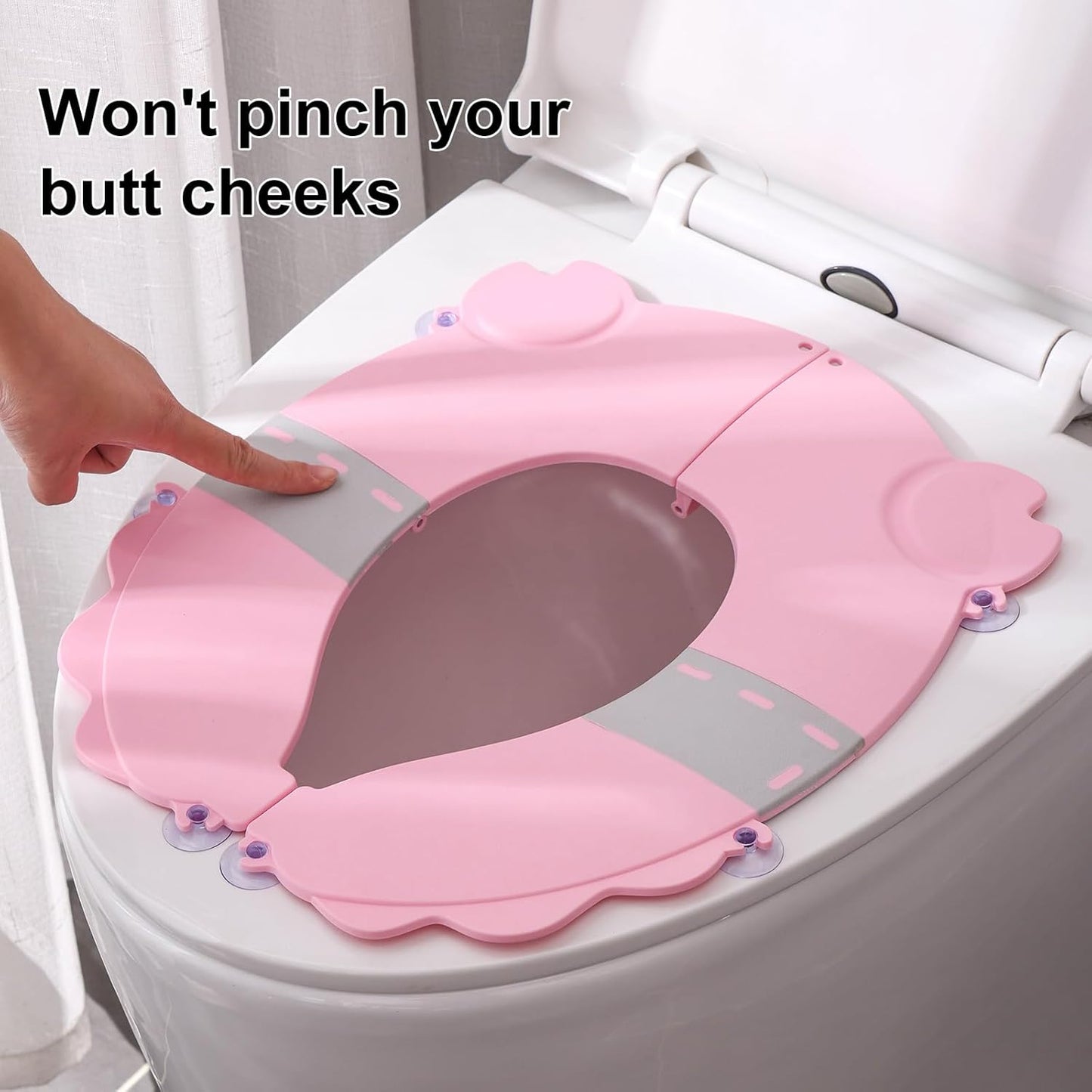 Portable Potty Training Seatï Upgraded Non-Slip-Anti pinch buttocks, No need to disassemble and install every time, saving a lot of time for Toddlers & Kids, Suitable for multi shaped toilets (Pink)