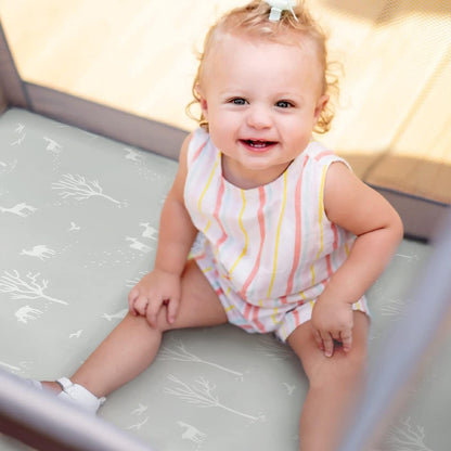 GRSSDER Stretch Ultra Soft Jersey Knit Fitted Pack n Play Playard Sheets Set 2 Pack，Fits Portable/Mini Cribs Sheets, Playards Mattress Pads, Stylish Watercolor Animals for Baby, Mint Green