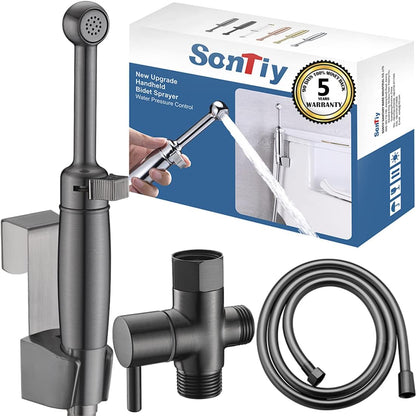 SonTiy Handheld Bidet Sprayer for Toilet, All Metal Cloth Diaper Toilet Sprayer Bidet Attachment with Backflow Preventer, Adjustable Water Jet Spray, 7.2" Brass Hand Held Bidet Wand, Chrome