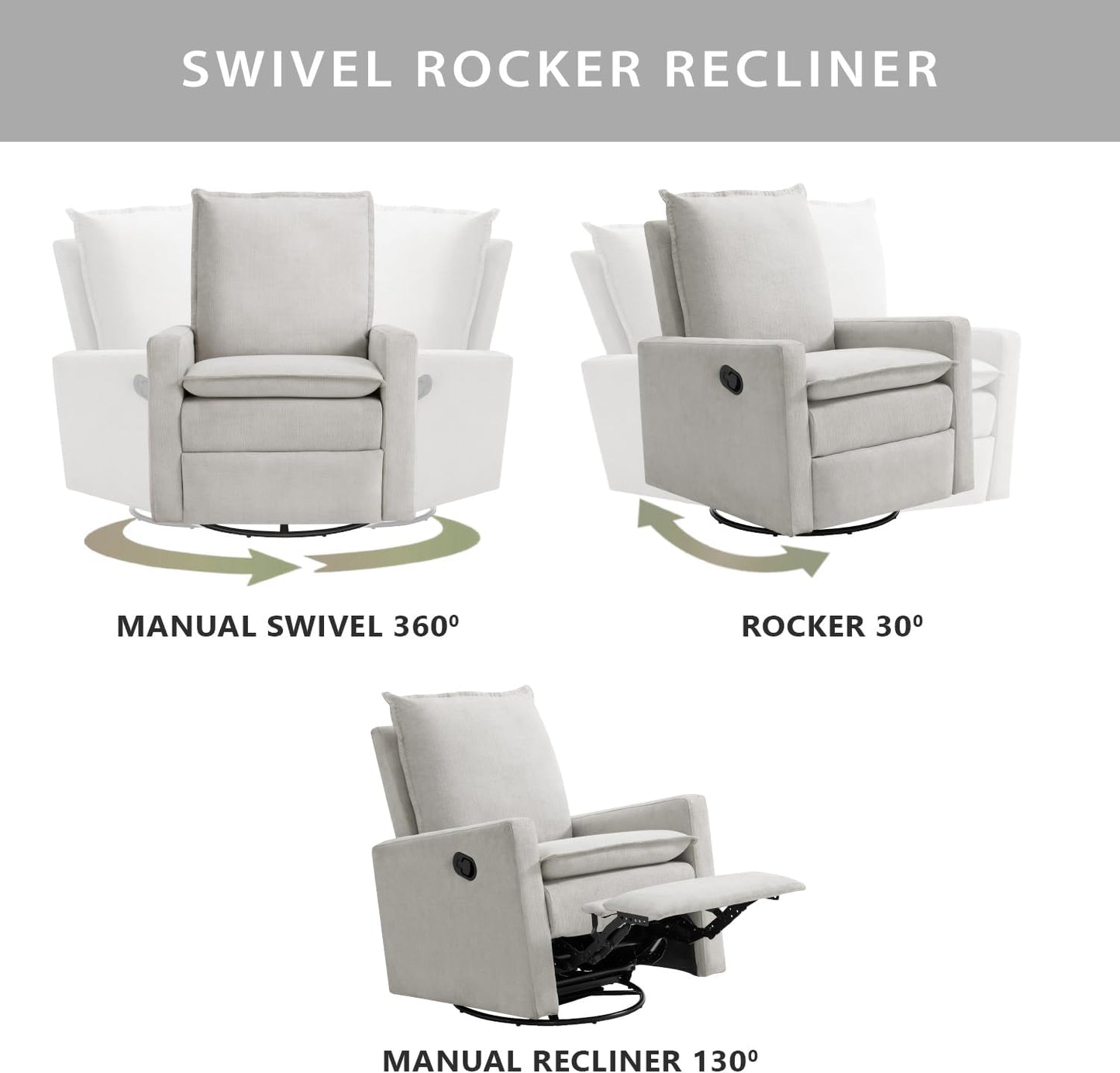 Oxford Baby Uptown Upholstered Glider Recliner Rocking Chair 360° Swivel for Nursery and Living Room - Boucle White