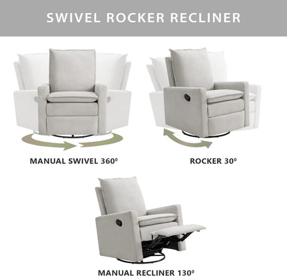 Oxford Baby Uptown Upholstered Glider Recliner Rocking Chair 360° Swivel for Nursery and Living Room - Boucle White