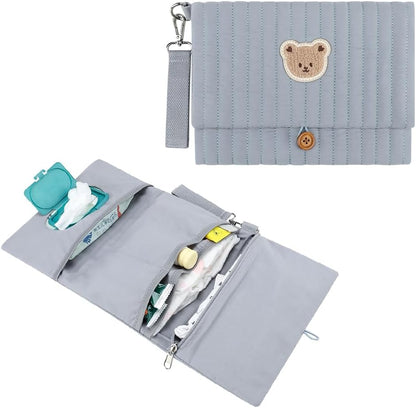 MOMIGO Baby Diaper Bag Organizer Pouches - Waterproof Pod Foldable Diaper Organizer Set, Cute Bear Bag Gift for Baby Shower (Black)