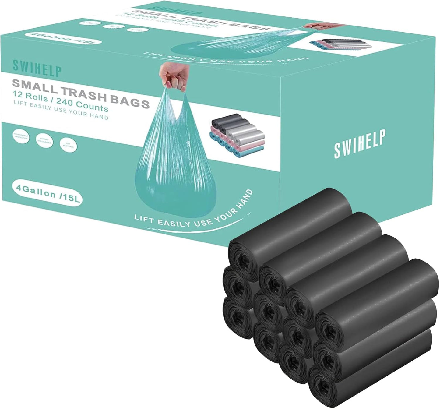 Handle Trash Bags 4 Gallon 100 Counts Small Garbage Bags for Office,Kitchen,Bedroom Waste Bin, Rubbish,Trash Can Liner
