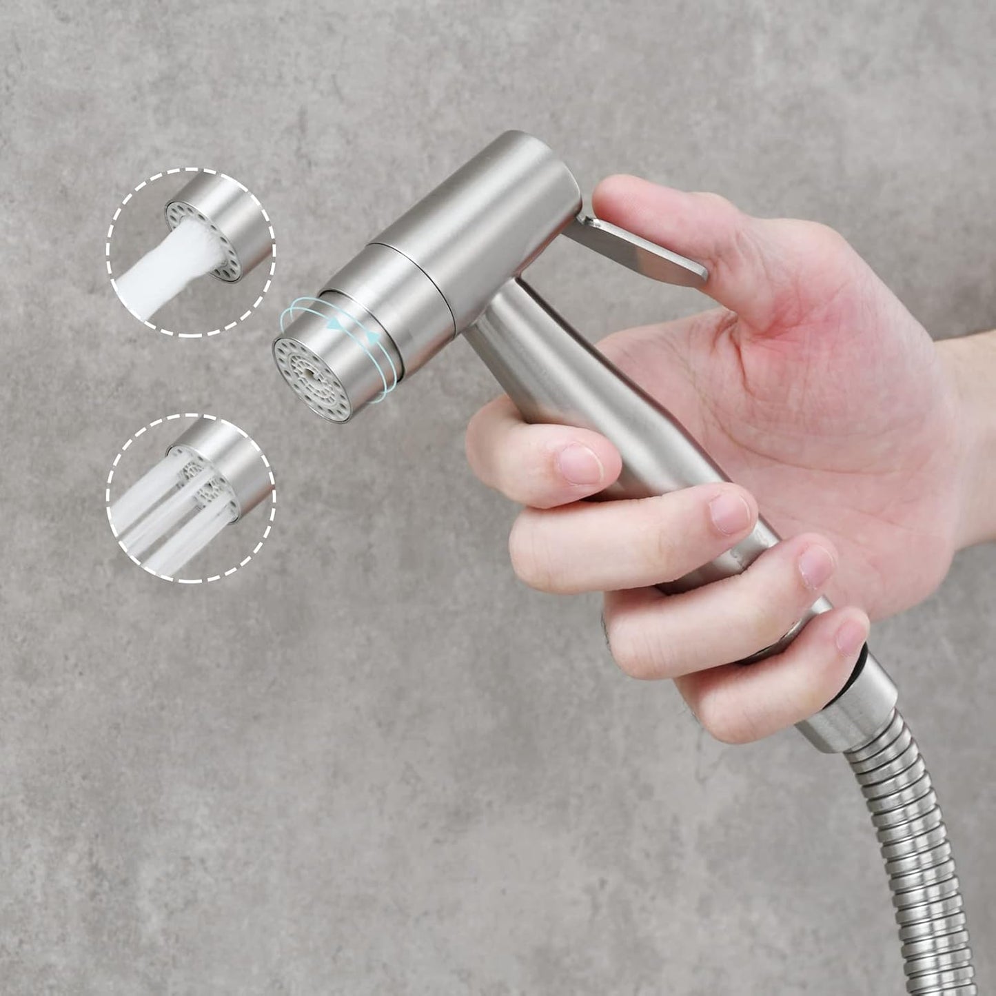 Tecmolog Dual Mode Bidet Sprayer Head Stainless Steel Cloth Diaper Shattaf Hygiene Toilet Replacement, White, WS024AW