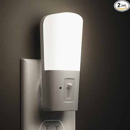L LOHAS LED Dimmable Night Light[2 Pack], Plug in Night Lights with Dusk to Dawn Sensor, Daylight 5000k from 5-80 LM Brightness Adjustable, Bright Mini Wall Nightlight for Kids Room, Stairway