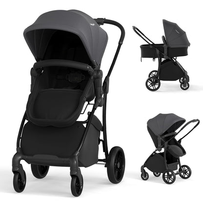 BABY JOY 2 in 1 Baby Stroller, High Landscape Convertible Bassinet Stroller with Reversible Seat, Adjustable Backrest & Canopy, Foldable Pushchair Pram Stroller for Newborn Toddler 0-36 Months (Black)