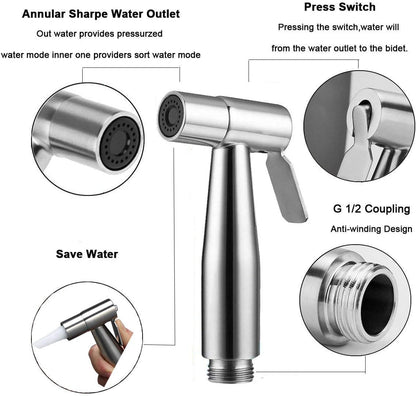 Bidet Sprayer Head with Hook,Stainless Steel Handheld Bidet Spraye r, Baby Cloth Diaper s Prayer, Save Water, Ergonomic Design, Perfect for Bathroom Cleaning and Personal Hygiene