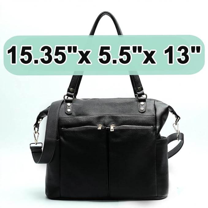 MOMINSIDE Diaper Bag Tote, Leather Diaper Bag Backpack with 13 Pockets, Convertible Baby Bag for Boys Girls, Baby Registry, Changing Pad, Large 4 Insulated Pockets(Black)