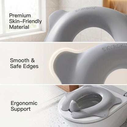 Foldable Travel Potty Seat for Toddler, Portable Toilet Training Seat for Kids on The Go, Fits Round & Oval Toilets with Non-Slip Base & Travel Bag for Car Airplane Essentials, Grey