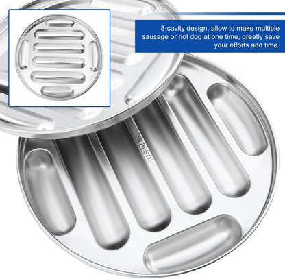 Hemobllo 8-Cavity Stainless Steel Hot Dog Mold 304 Food-Grade Non-Stick Bake & Steam Tray 10.2In for Family Breakfast, Party Snacks, Homemade Sausages