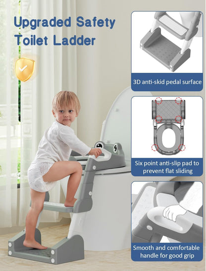 Potty Training Seat, Toddler Potty Training Toilet, Upgrade 2 In 1 Toddler Toilet Seat with Steps Stool Splash Guard and Anti-Slip Pad Soft Cushion, Potty Seats for Toddlers Baby Kids (Pink)
