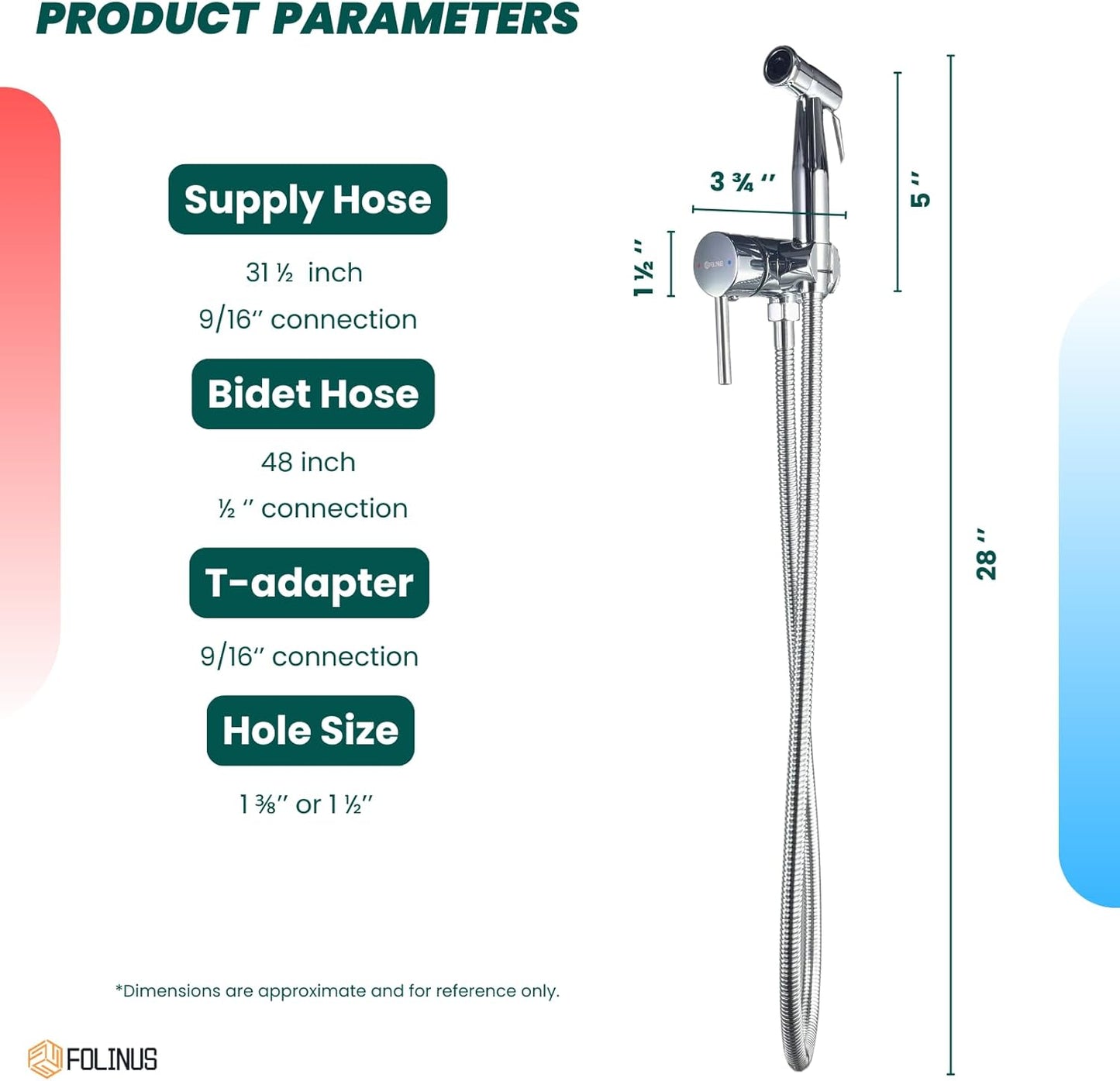 Handheld Bidet Sprayer for Toilet Warm Water Mounted on The Bathroom Vanity，Stainless Steel Hot and Cold Bidet Sprayer with Brass Mixing Valve for Feminine Hygiene (Chrome)