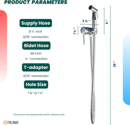 Handheld Bidet Sprayer for Toilet Warm Water Mounted on The Bathroom Vanity，Stainless Steel Hot and Cold Bidet Sprayer with Brass Mixing Valve for Feminine Hygiene (Chrome)