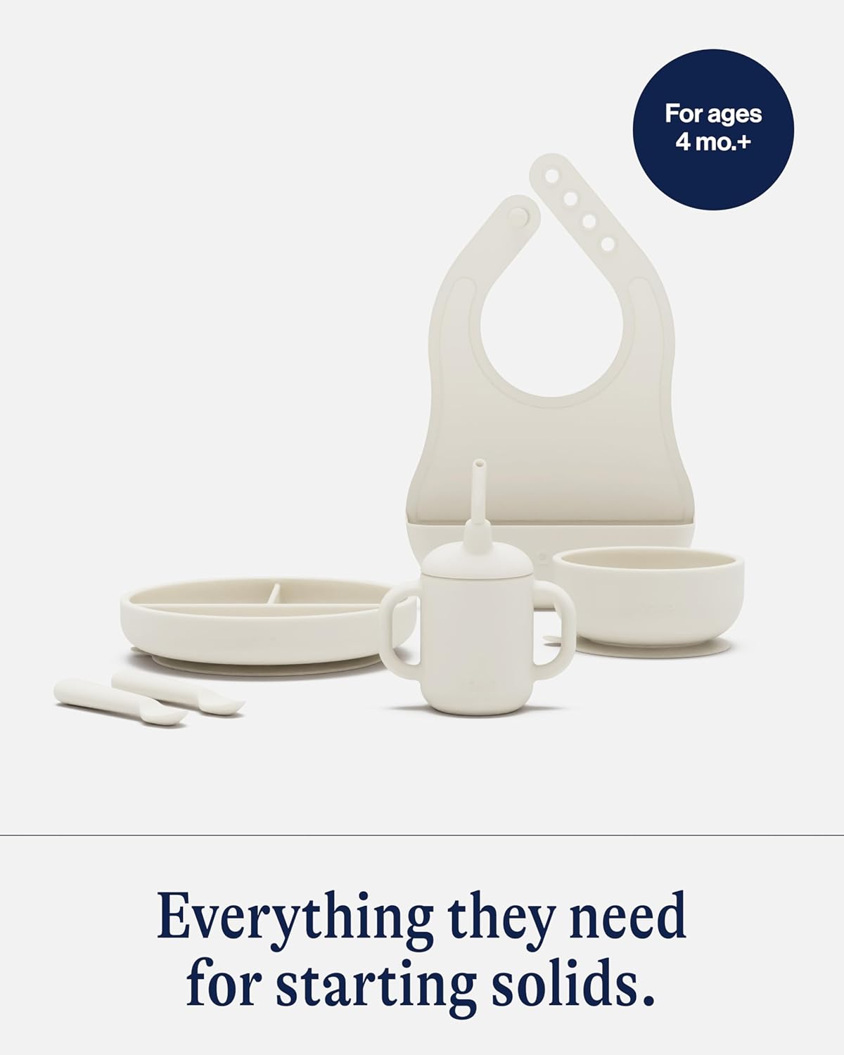 Lalo First Bites Silicone Baby Feeding Set - Baby Led Weaning Supplies - Non-Toxic Silicone - Includes 1 Bib, 2 Spoons, Training Cup, Suction Plate and Bowl - 6 Pieces - Blueberry