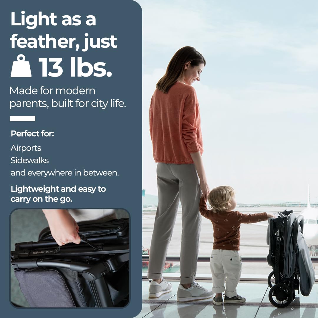 Inglesina Quid 2 Stroller - Midnight Blue - Ultra Compact Lightweight Travel Stroller, Babies and Toddlers, Airplane Overhead, Foldable, Reclining Seat, Collapsible Canopy, 3 Months - 50 lbs, BPA Free