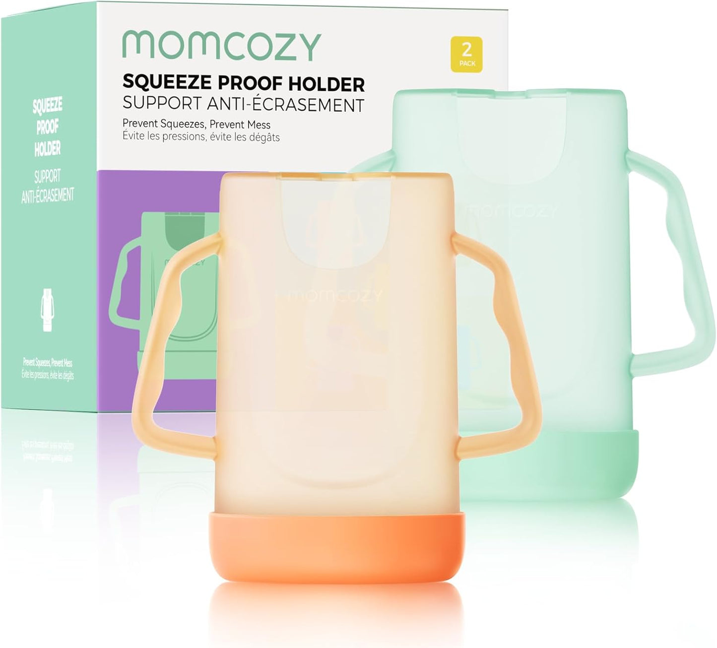 Momcozy Baby Pouch Holder No Squeeze, Baby Food & Juice Box Holder, Mess-Free, Easy Grip for Self-Feeding, BPA-Free & DEHP-Free, Must-Have for Babies, Green