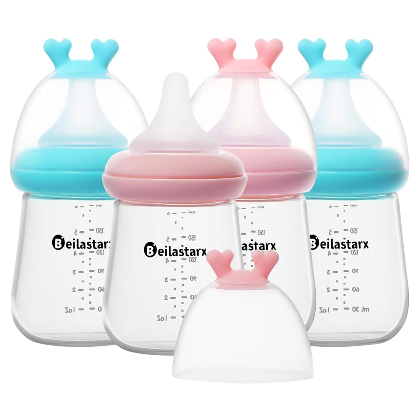 Glass Baby Bottles with Natural Response Nipple Size SS - Anti Colic Baby Bottles Wide Neck Slow Flow Baby Bottle (Multicolor, 4oz (Pack of 2))