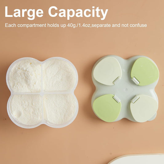 Formula Dispenser No-Spill with Four Compartment, Infant Milk Powder Dispenser Portable On The Go, Kids Snack Formula Containers for Travel Hold Outdoor, Violet