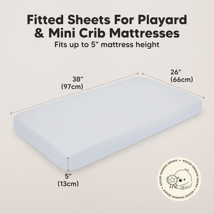 2-Pack Mini Crib Sheets Fitted - 38x26 Pack N Play Sheets for Pack and Play Mattress, Organic Cotton, Soft & Breathable Playard Bedding, Neutral Mini Toddler Bed Cover for Boys, Girls (Dragon Tale)
