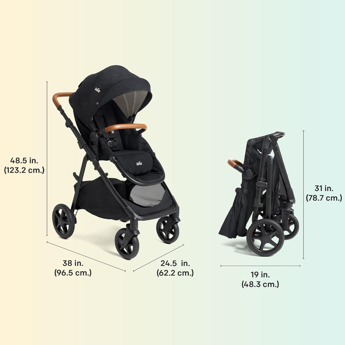 Joie Ginger 4-in-1 Convertible Pramette and Stroller with A Deep Recline, Height Adjustable seat, All-Terrain Wheels, Extra Storage – for Newborns and Toddlers (Shale Dark)