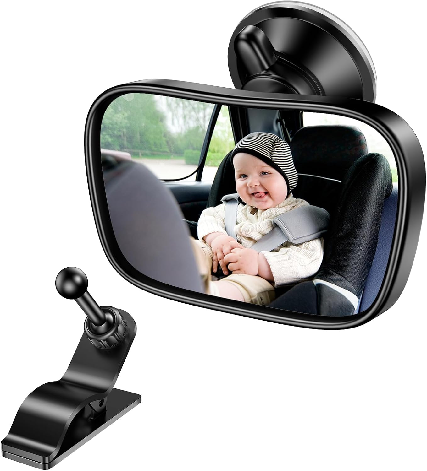 360 Adjustable Rearview Mirror for Rear Facing Infant - Suction Cup & Clip Car Visor Safety Mirror for SUV, Trucks