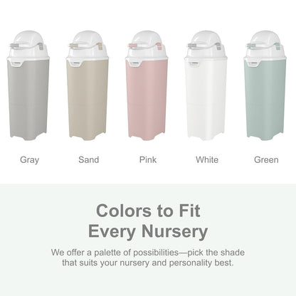 Foundations Tall Diaper Pail with Airtight Lid - Durable & Odorless Diaper Disposal, Large Capacity, Holds up to 60 Newborn Diapers, Refill with Any Bags, Baby Registry Gift - Gray (9612057)