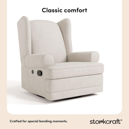 Storkcraft Serenity Glider Recliner Nursery Rocking Chair with USB Charging Port (Ivory) – Premium Upholstered Nursery Glider Recliner with Manual Recline Function, Dual USB Charging