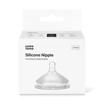 Comotomo Silicone Replacement Nipples for Baby Bottle Gen 2 (2026 Release) - Soft, Silicone Nipples with Dual Anti-Colic Vents Designed for Natural Latch (Pack of 2), Fast Flow (6+ Months)