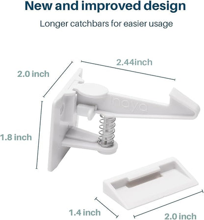 Inaya Cabinet Locks Child Safety Latches (Pro Extended) - Baby Proofing Cabinets & Drawers Locks - Child Proof Your Home - No Drilling & No Tools Required! (12 Pack)
