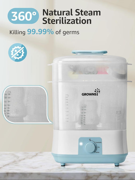 Grownsy Adjustable 4 in 1 Large Bottle Sterilizer and Dryer, 8 Bottles Capacity,Electric Steam Baby Bottle Sterilizer, Sanitizer for Baby Bottles & Pacifiers, Breast Pump Parts