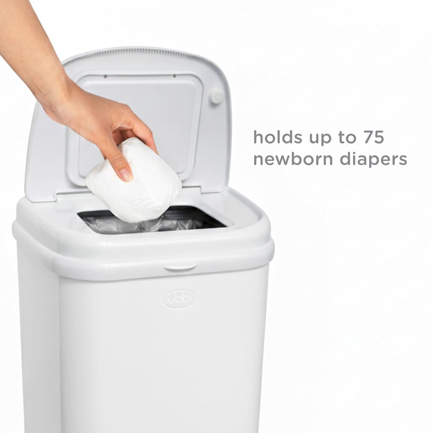 Ubbi Steel Diaper Pail, Odor Locking, No Special Bag Required, Award-Winning, Registry Must-Have, White