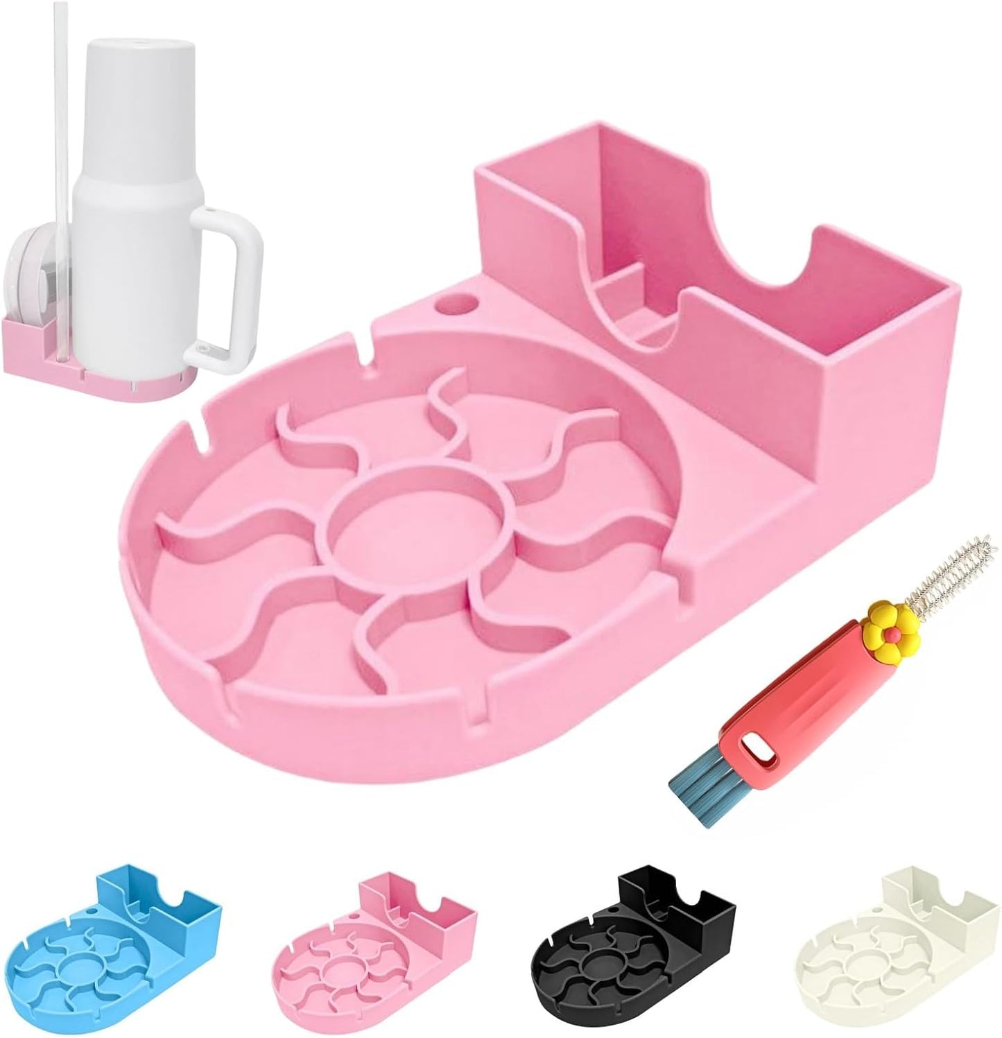 Silicone Bottle Drying Rack for Stanley Cup, Space Saving Tumbler Drying Rack for Water Bottles, Mugs, Glasses, Baby Bottles, Kitchen Accessories with Multifunction Brush(Black)