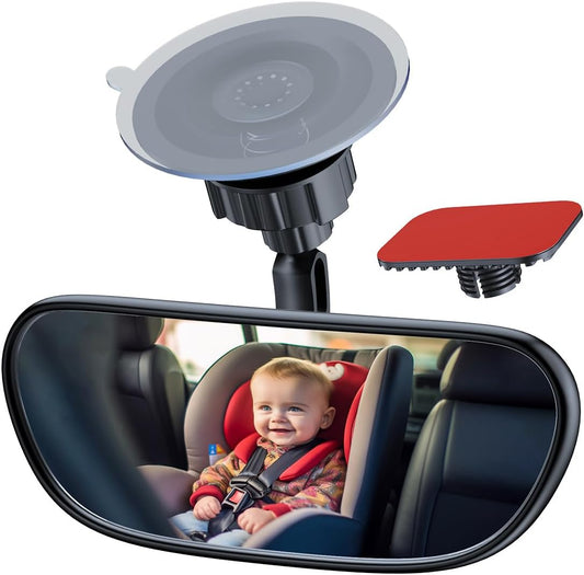 Baby Car Mirror on the Front Windshield, 360° Adjustable Wide Angle Convex Rearview for Rear Facing Infant Suction Cup & Adhesive Mount Safety Mirror for Car SUV Trucks