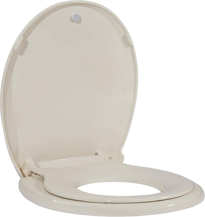 17" White Round Toilet Seat for Adult and Child, Built-In Potty Training Seat with Soft Quiet Close Non-Slip Design, Magnetic Kids Seat and Cover for Round/Oval Toilets, Easy to Install and Clean