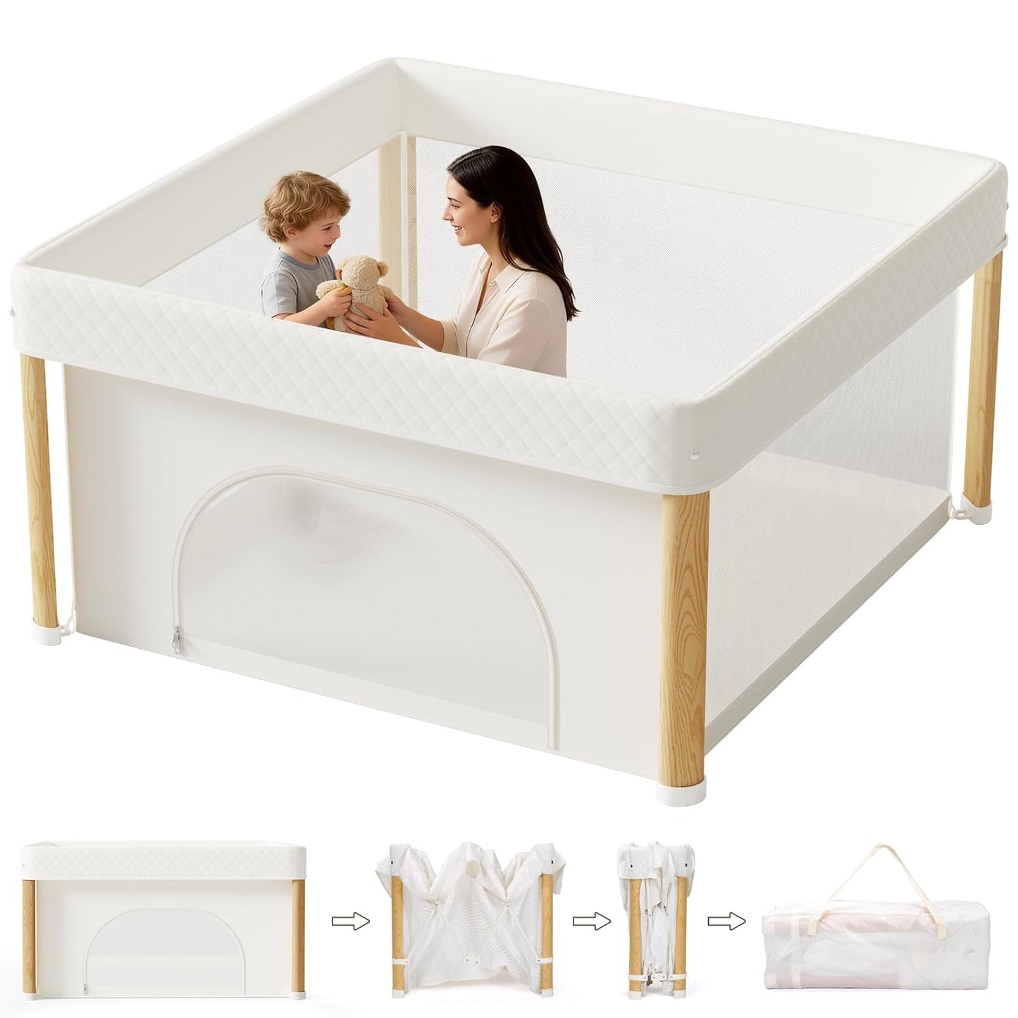 Foldable Baby Playpen, 51x51 Foldable Play Pen for Babies and Toddlers, Portable Playpen Indoor Outdoor, Kids Safety Area Travel Play Yard with Storage Bag Grey