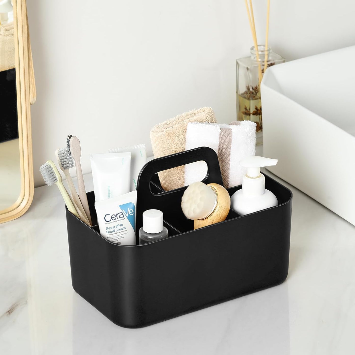 Multiuse Caddy Organizer with Handle, Portable Divided Plastic Tote Bin - Art Craft, Stationary Pen Marker Crayons, Makeup Hair Supplies Storage - Bathroom, Classroom, Dorm, Office, Desk Holder - Pink